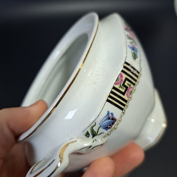 J & G Meakin England SOL Square Covered Sugar Bowl With Gold Trim & Black Pink F - Picture 13 of 16